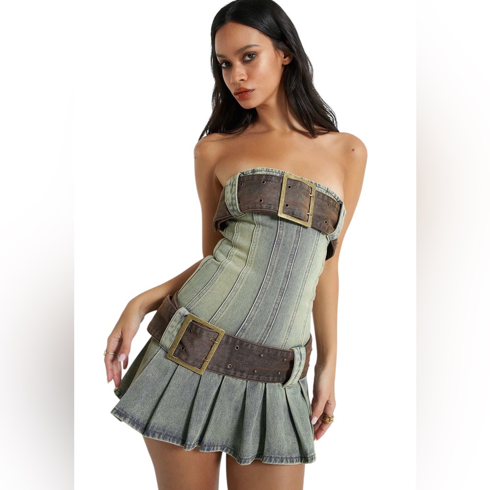 Jaded‎ London Chelsea Denim Kilt Mini Dress.